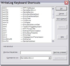 WriteLog Keyboard Shortcuts