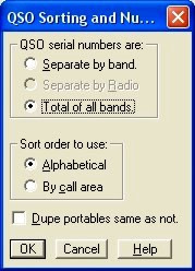 Sort Ordering and Serial Number Dialog Box