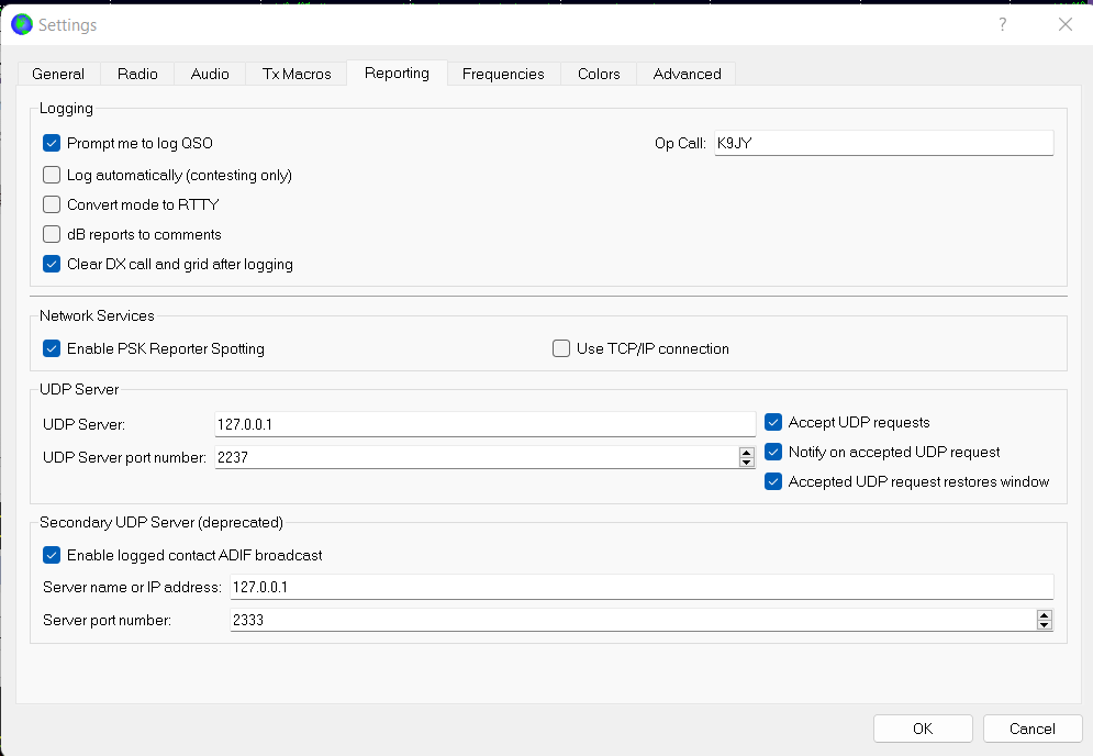 Reporting options WSJTx for Icom 7300